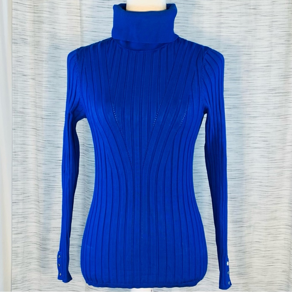 White House Black Market Vibrant Blue Ribbed Turtleneck Sweater.